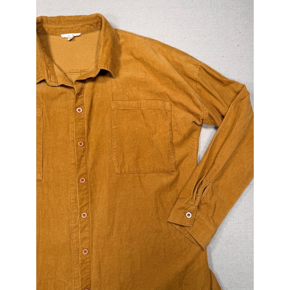 Easel Mustard Yellow Corduroy Frayed Hem Button Down Shirt Shacket ET10660 Small